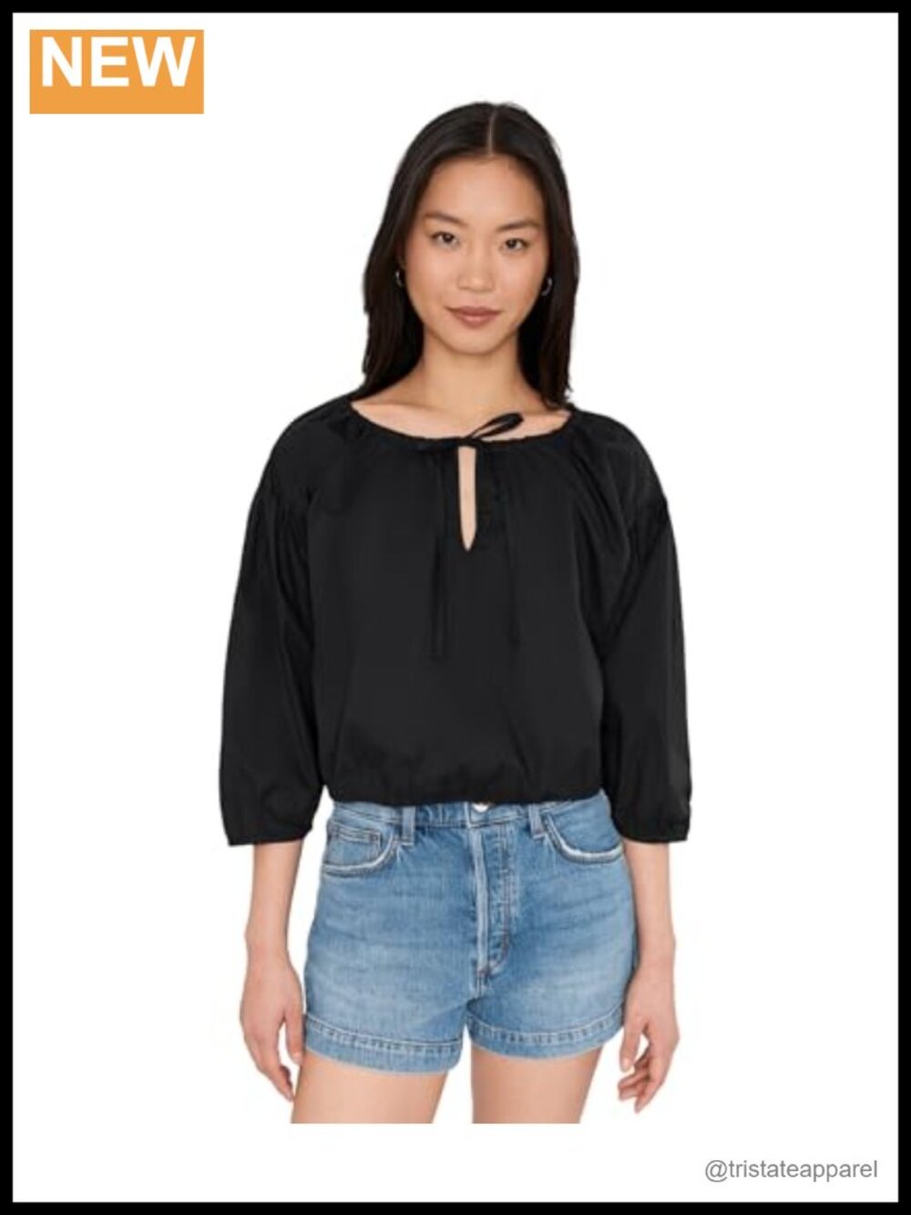 Long Sleeve Dropped Shoulder Bubble Top Classic Fit Cotton Spandex